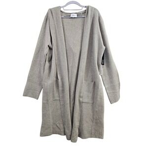 Korye Cardigan Women XL Taupe Solid Hooded Open Front Pockets Longline Knit Soft